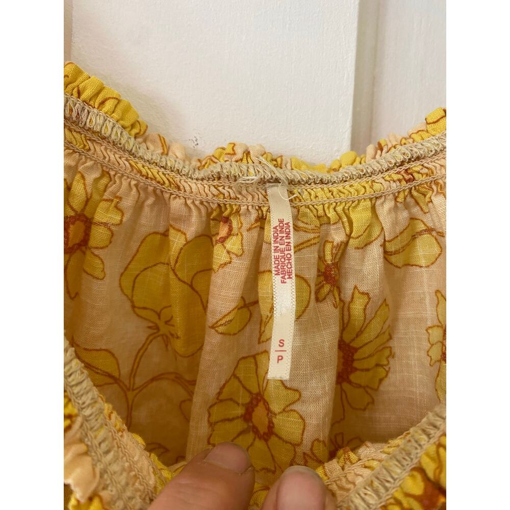 Free People Miss Daisy Printed Top Ivory yellow small Womens shirt top Flowy - Picture 5 of 7